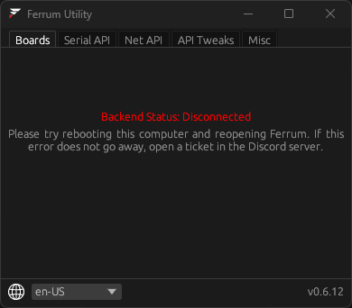 Backend Status: Disconnected error in Ferrum app