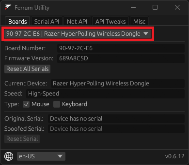 Ferrum board connected in Boards tab