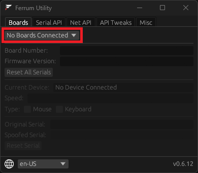 No Boards Connected message